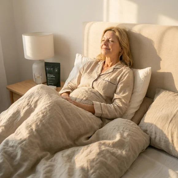 A woman waking rested in soft morning light