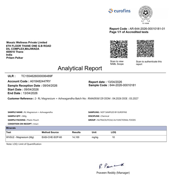 Eurofins Certificate of Authentication for batch RMA0936129. Tap to expand.
