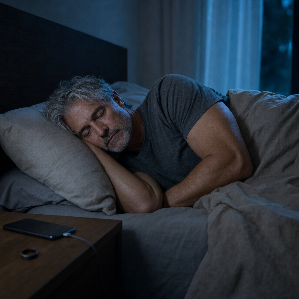 Man sleeping peacefully on his side at 3 AM, through the cortisol-magnesium window